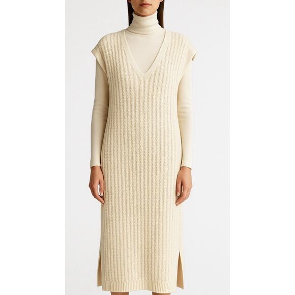 Massimo Dutti ITALIAN YARN Designer Cream Sweater Maxi Dress Quiet Luxury M EUC - Picture 1 of 5